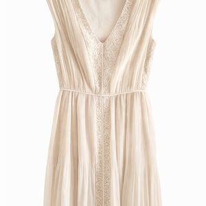 Marciano Ivory Lace Pleated Cocktail Dress | Sleeveless Feminine Mini